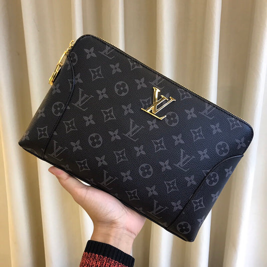 Louis Vuitton LV Men's Clutch Bag - Monogram Eclipse Canvas Hand Purse