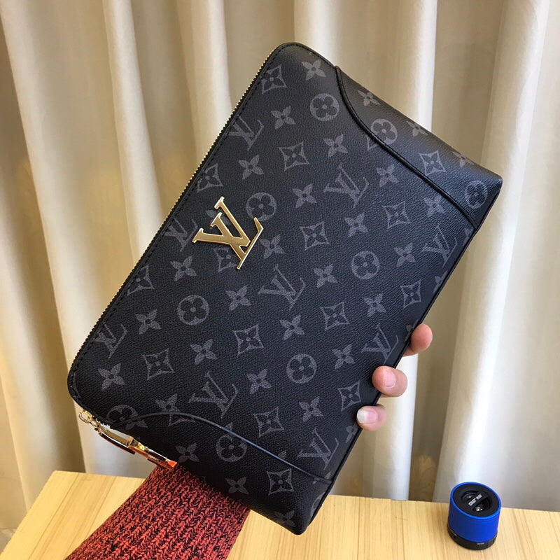 Louis Vuitton LV Men's Clutch Bag - Monogram Eclipse Canvas Hand Purse