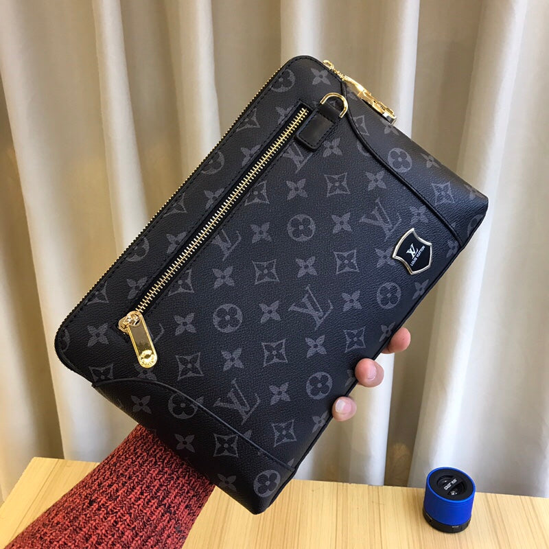 Louis Vuitton LV Men's Clutch Bag - Monogram Eclipse Canvas Hand Purse