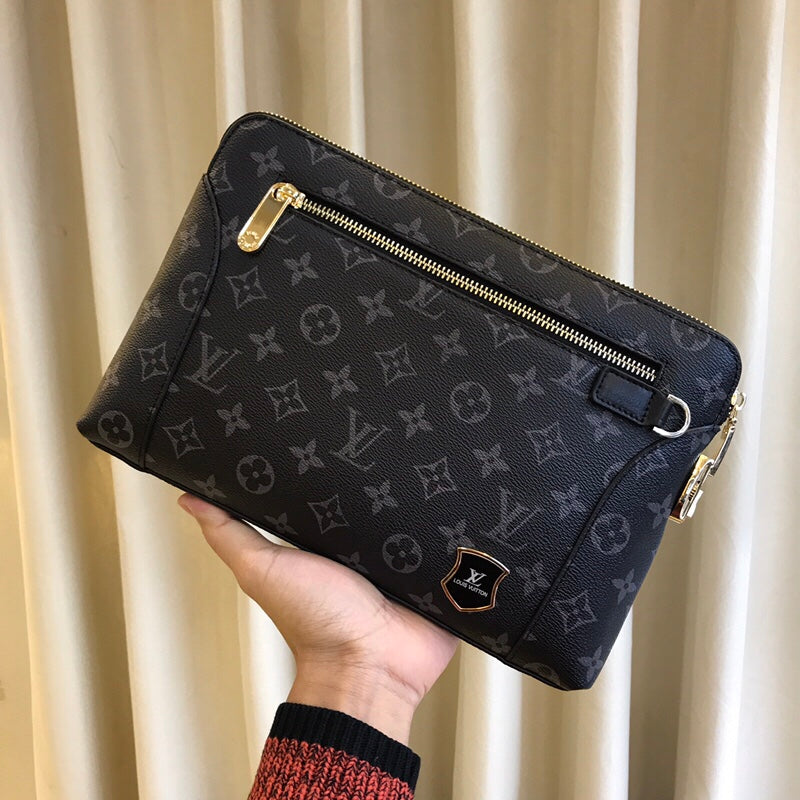 Louis Vuitton LV Men's Clutch Bag - Monogram Eclipse Canvas Hand Purse