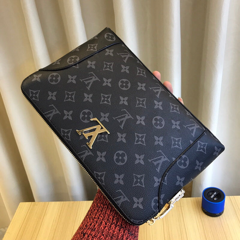 Louis Vuitton LV Men's Clutch Bag - Monogram Eclipse Canvas Hand Purse