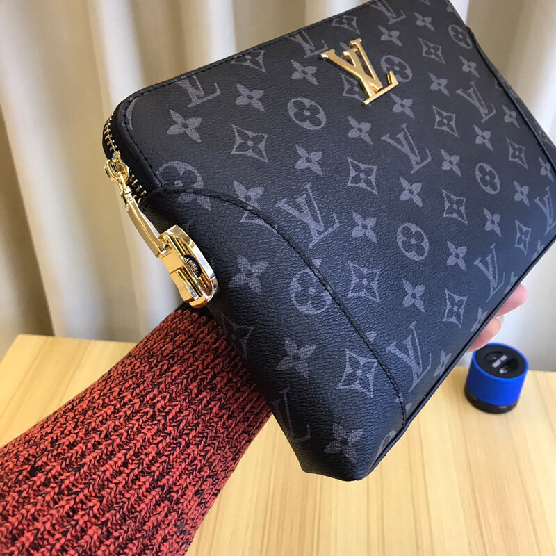 Louis Vuitton LV Men's Clutch Bag - Monogram Eclipse Canvas Hand Purse