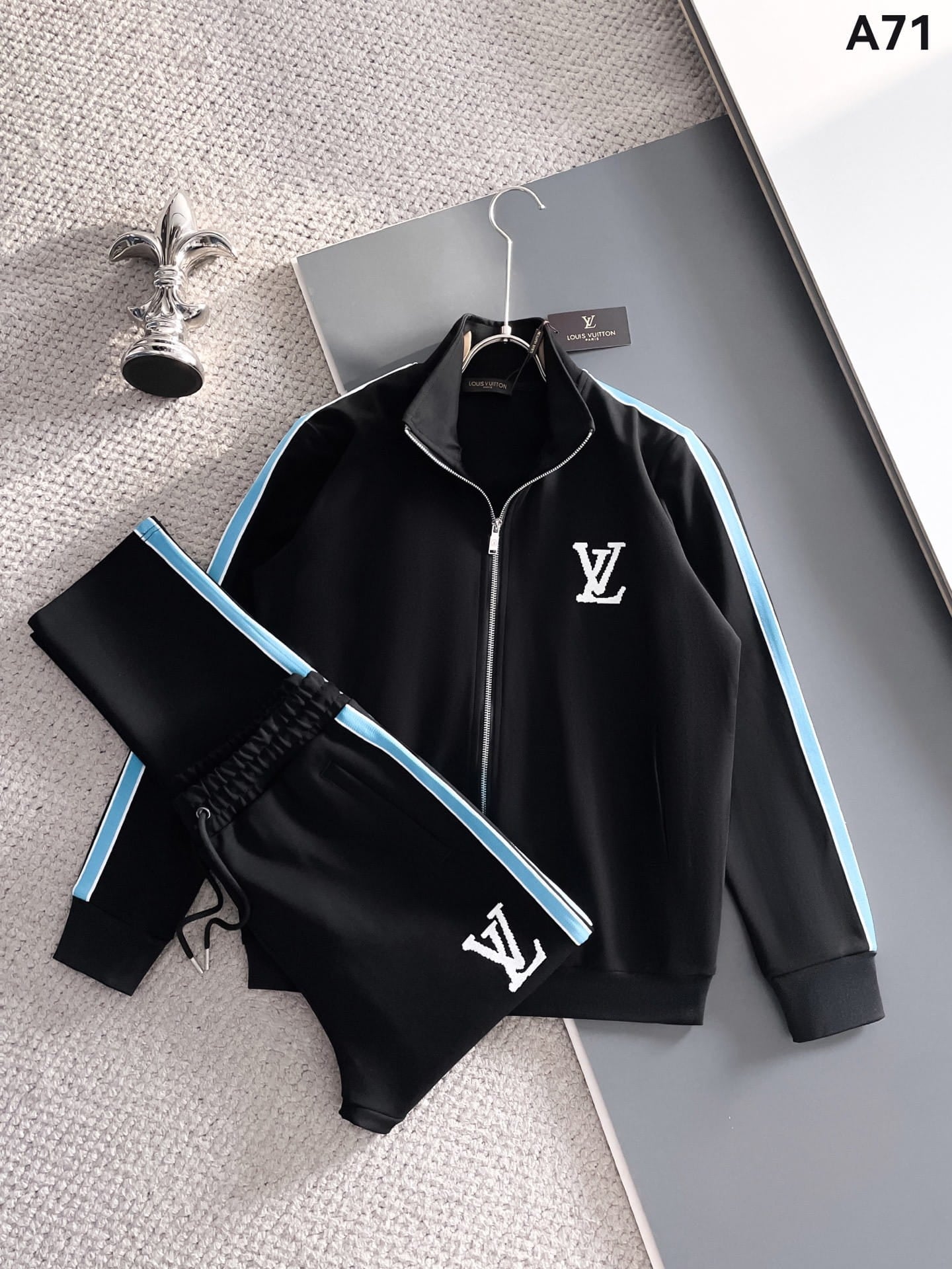 Louis Vuitton LV Men's Graphic Stripe Tracksuit - Black & Light Blue Monogram Knit Set