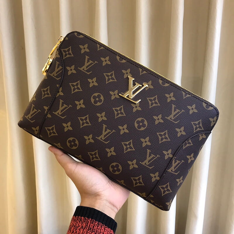 Louis Vuitton LV Men's Monogram Canvas Clutch Bag - Classic Brown Hand Purse