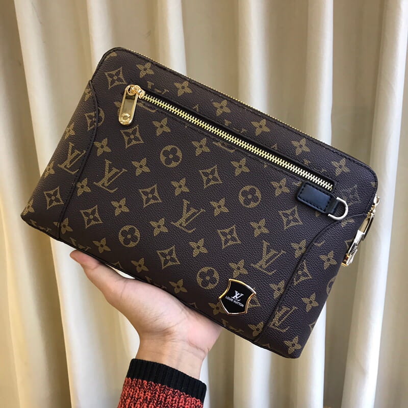 Louis Vuitton LV Men's Monogram Canvas Clutch Bag - Classic Brown Hand Purse