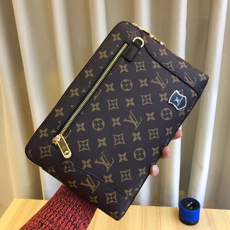 Louis Vuitton LV Men's Monogram Canvas Clutch Bag - Classic Brown Hand Purse