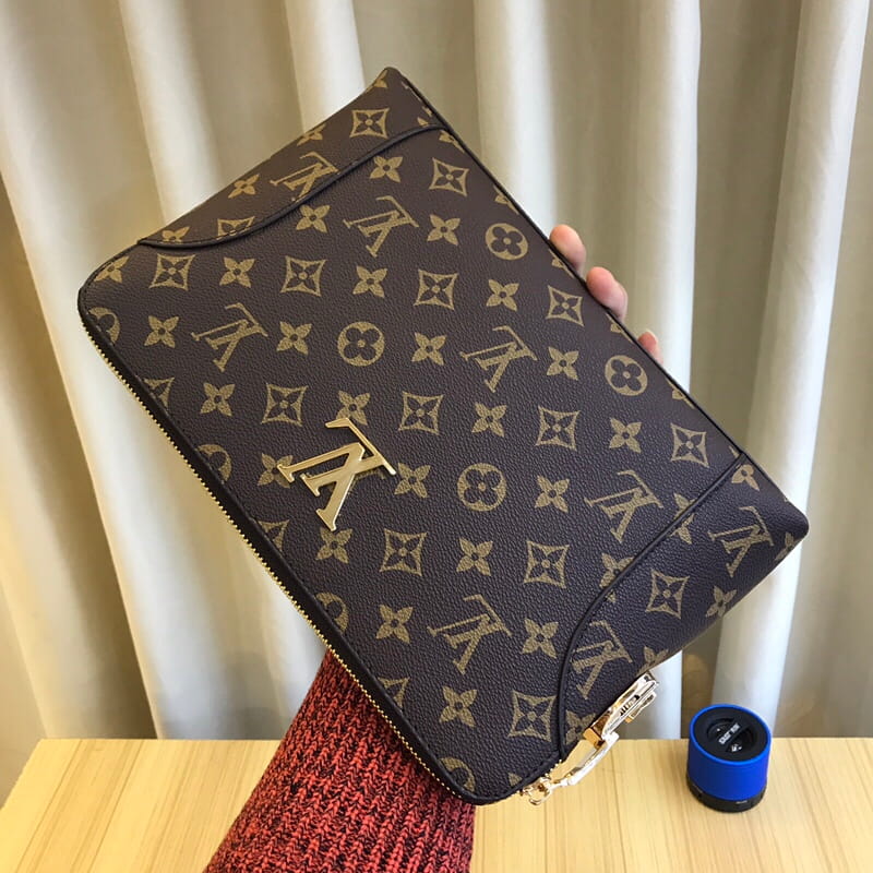Louis Vuitton LV Men's Monogram Canvas Clutch Bag - Classic Brown Hand Purse