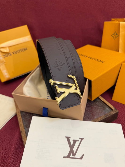 Louis Vuitton LV Mocha Brown Monogram Taurillon 40mm Reversible Belt - Gold LV Buckle