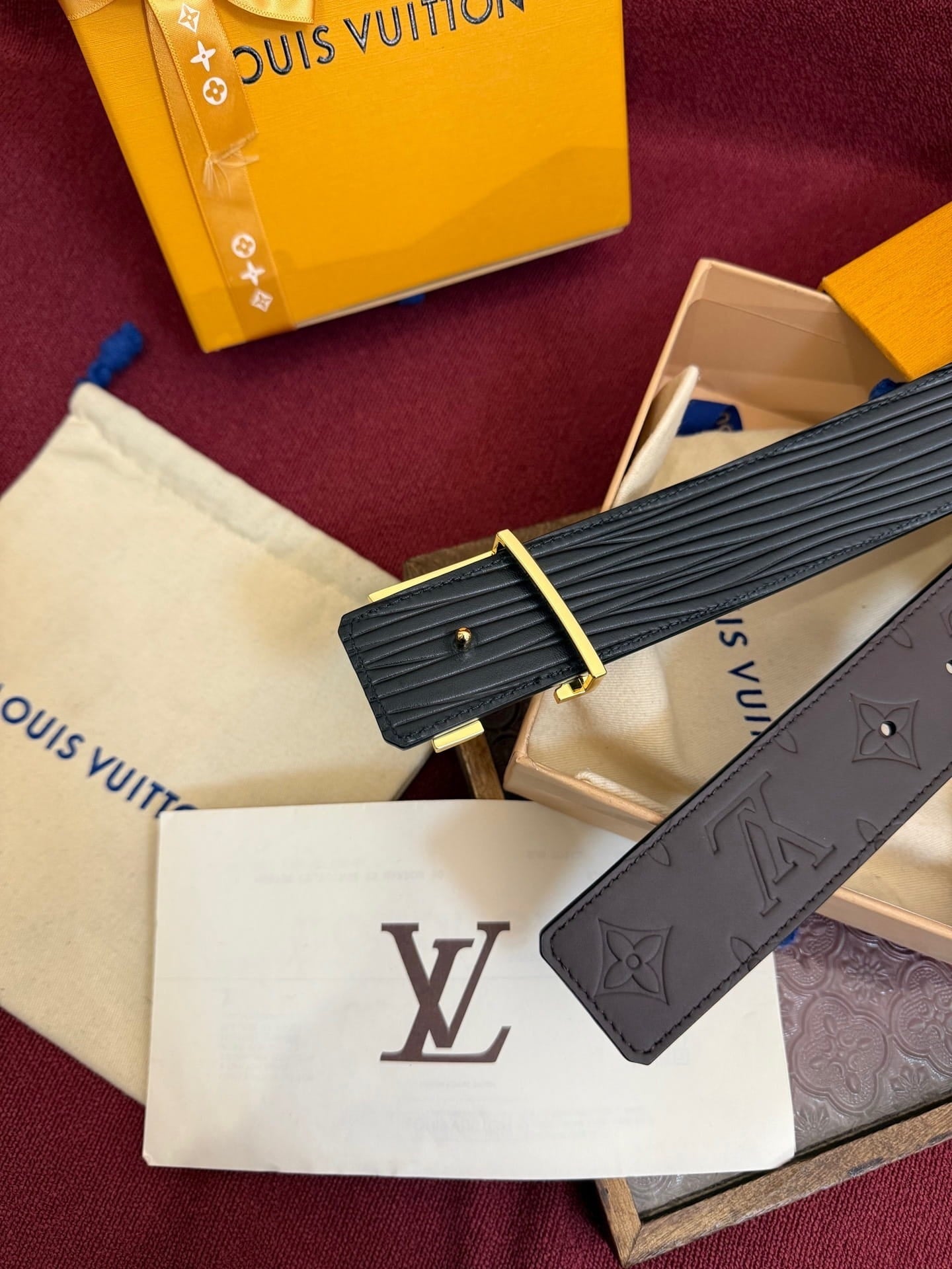 Louis Vuitton LV Mocha Brown Monogram Taurillon 40mm Reversible Belt - Gold LV Buckle