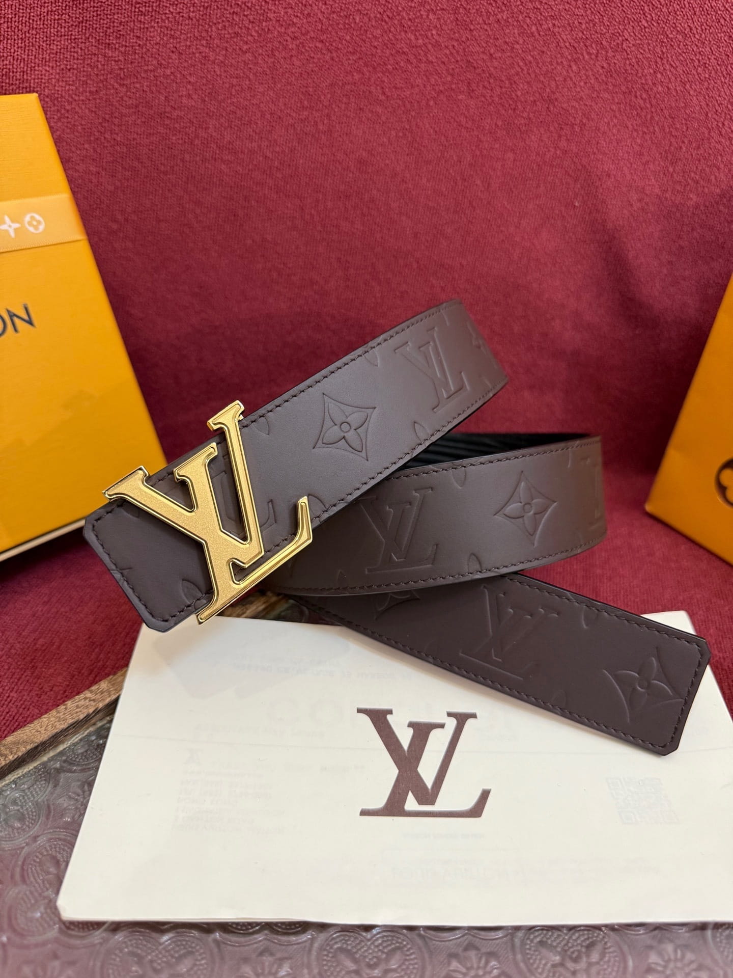 Louis Vuitton LV Mocha Brown Monogram Taurillon 40mm Reversible Belt - Gold LV Buckle