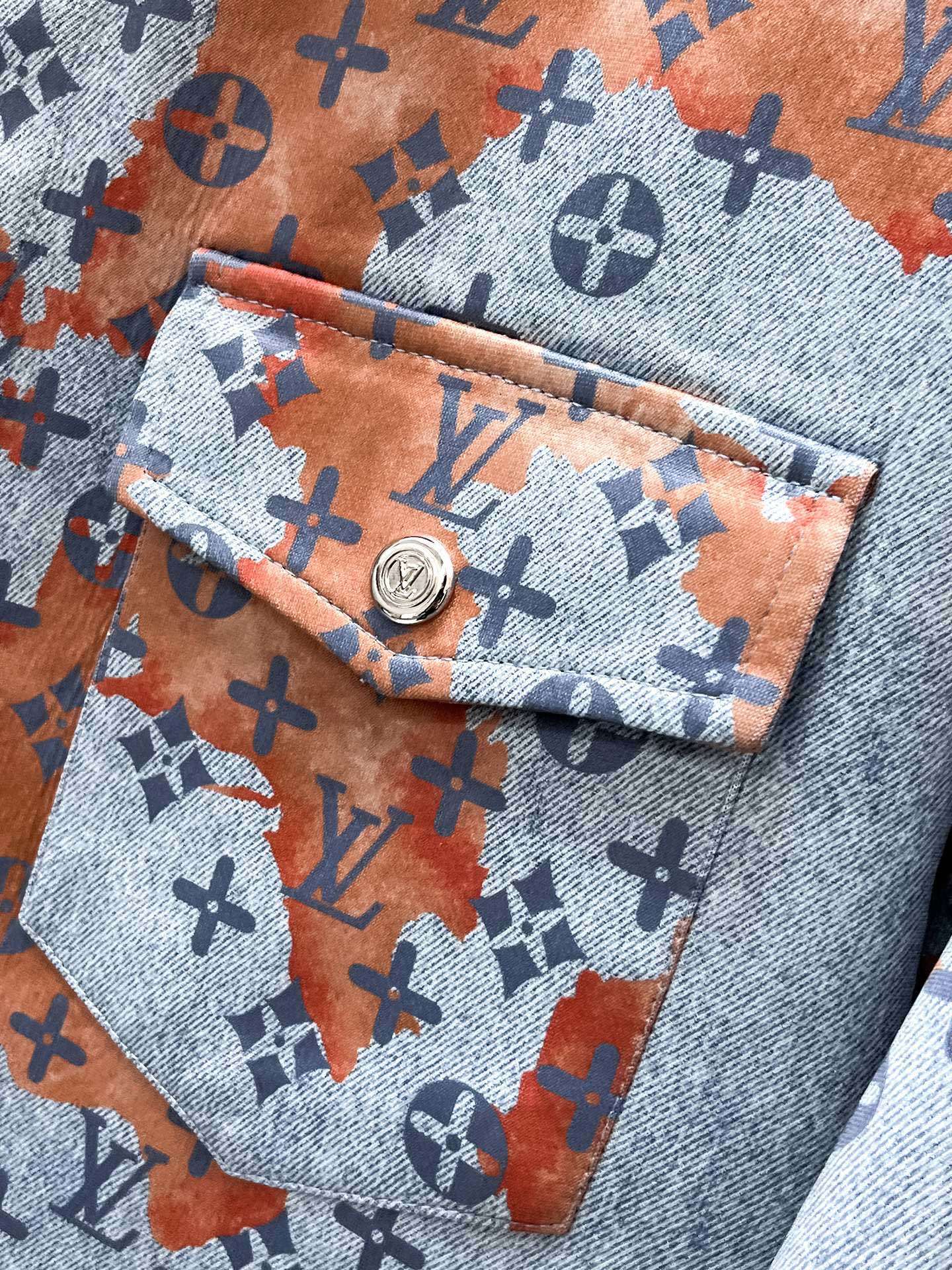 Louis Vuitton LV Monogram Bleach Denim Set - Blue & Orange Short-Sleeved Shirt & Shorts Co-ord Set