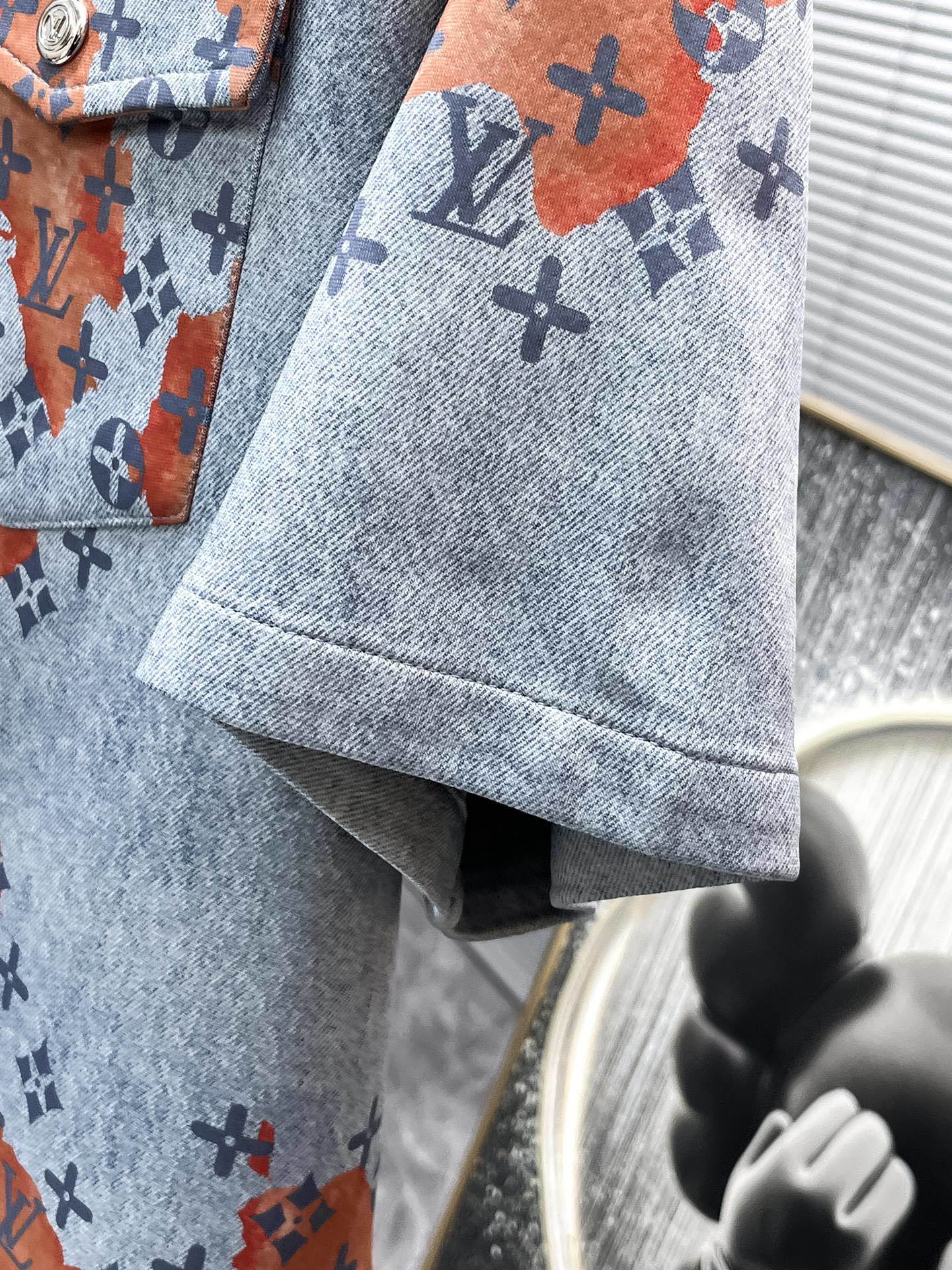 Louis Vuitton LV Monogram Bleach Denim Set - Blue & Orange Short-Sleeved Shirt & Shorts Co-ord Set