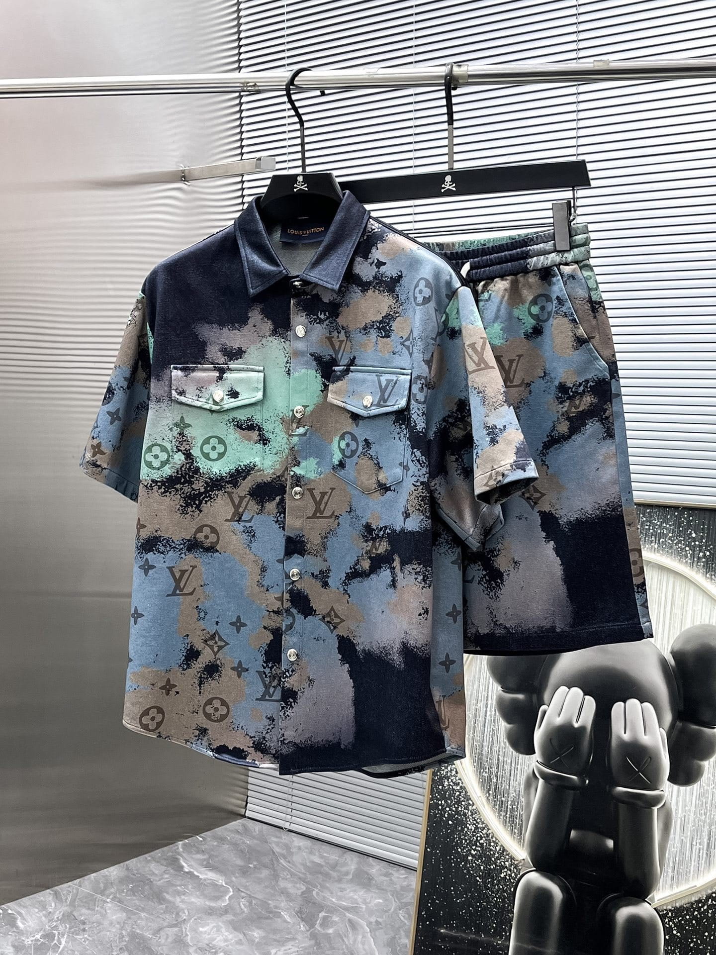 Louis Vuitton LV Monogram Camouflage Denim Short-Sleeved Shirt & Shorts Co-ord Set