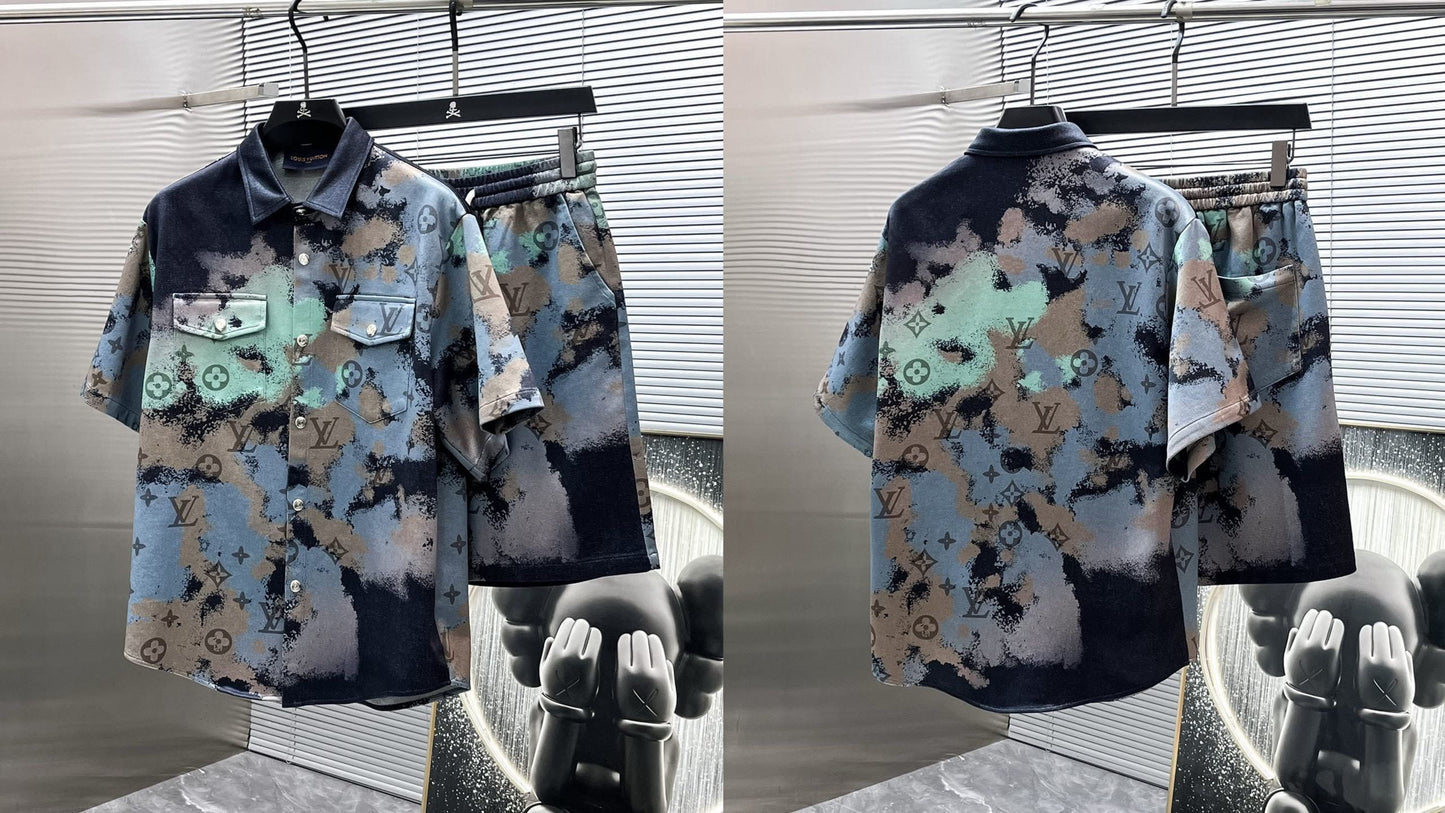 Louis Vuitton LV Monogram Camouflage Denim Short-Sleeved Shirt & Shorts Co-ord Set