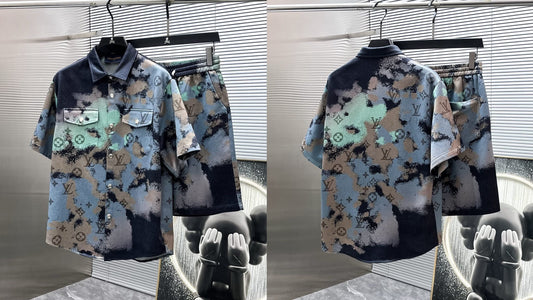 Louis Vuitton LV Monogram Camouflage Denim Short-Sleeved Shirt & Shorts Co-ord Set