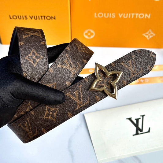 Louis Vuitton LV Women's Monogram Canvas 30mm Reversible Belt - Gold Flowergram Buckle