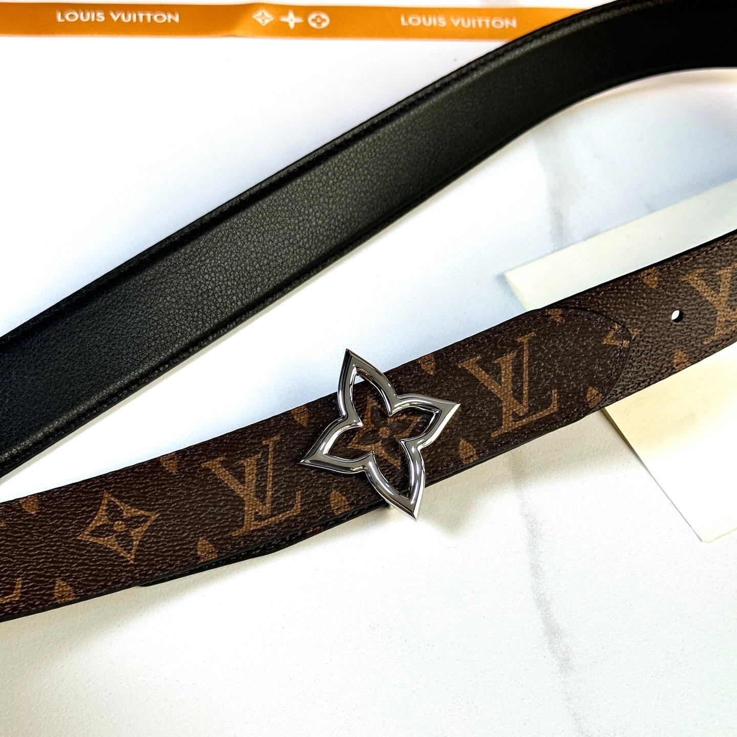 Louis Vuitton LV Women's Monogram Canvas 30mm Reversible Belt - Silver Flowergram Buckle