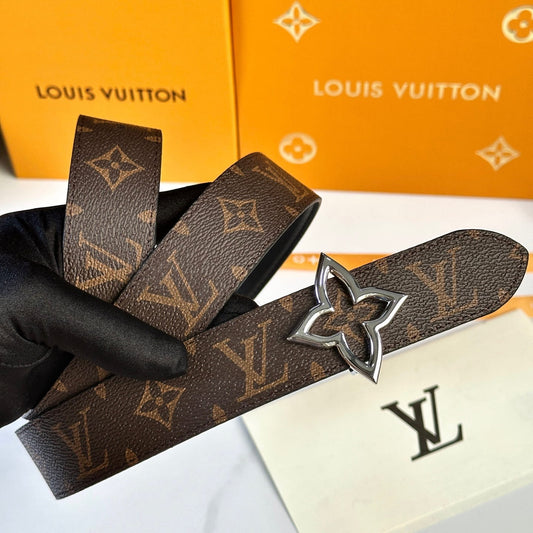 Louis Vuitton LV Women's Monogram Canvas 30mm Reversible Belt - Silver Flowergram Buckle