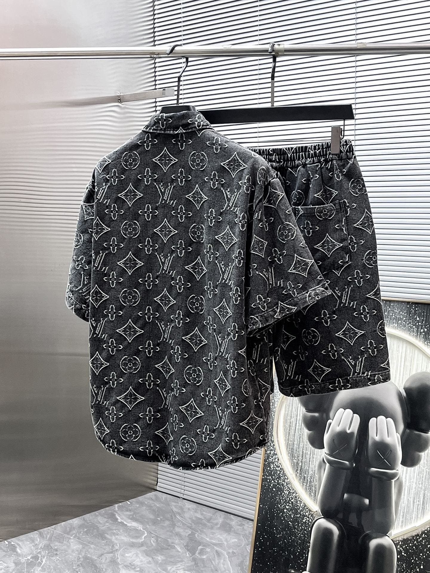 Louis Vuitton LV Monogram Denim Set - Charcoal Black Short-Sleeved Shirt & Shorts Co-ord