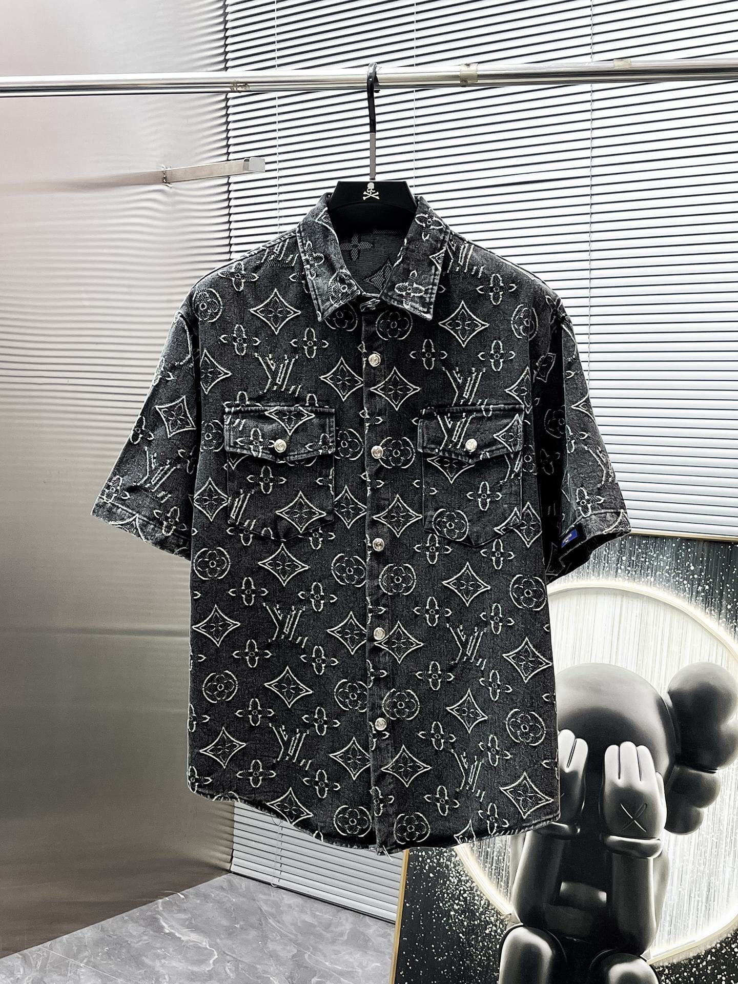 Louis Vuitton LV Monogram Denim Set - Charcoal Black Short-Sleeved Shirt & Shorts Co-ord