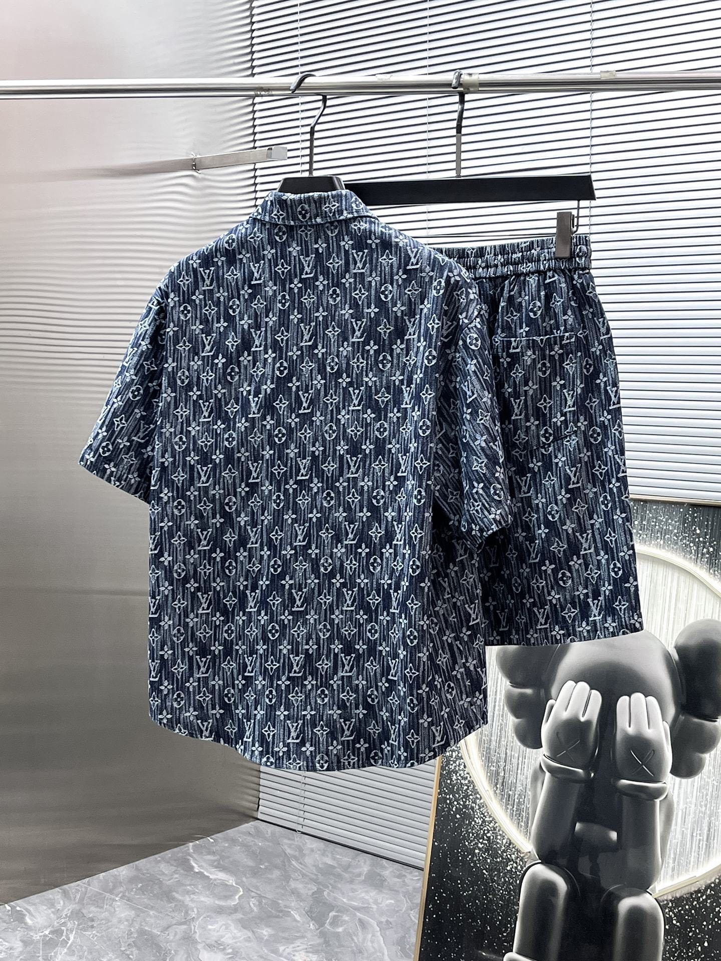 Louis Vuitton LV Monogram Denim Short-Sleeved Shirt & Shorts Co-ord Set