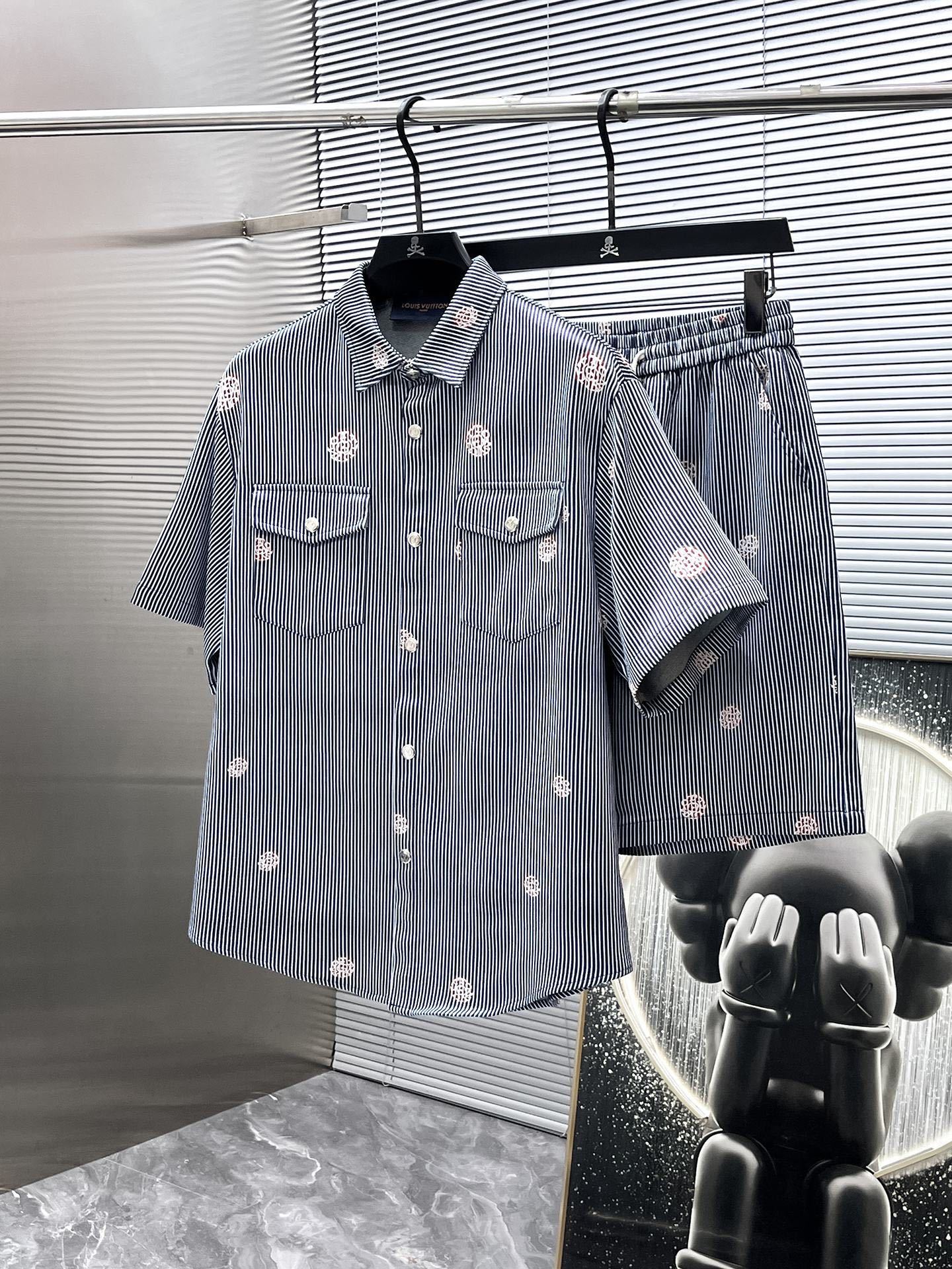 Louis Vuitton LV Monogram Flower Striped Denim Shirt & Shorts Co-ord  Set