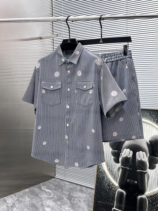 Louis Vuitton LV Monogram Flower Striped Denim Shirt & Shorts Co-ord  Set