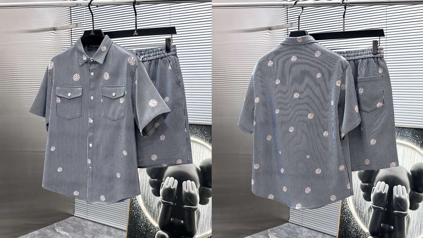 Louis Vuitton LV Monogram Flower Striped Denim Shirt & Shorts Co-ord  Set