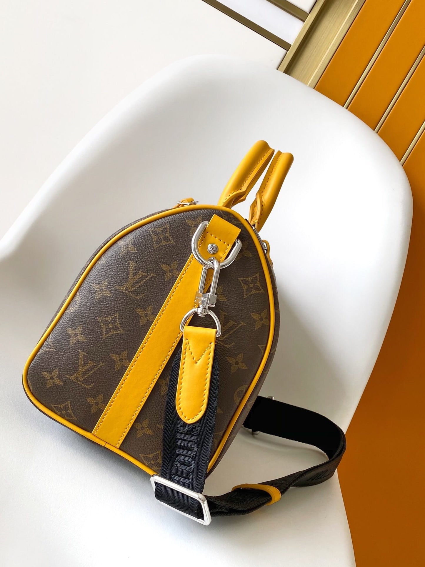 Louis Vuitton LV Monogram Macassar Keepall Bandoulière 35 Travel Duffle Bag in Jaune Safran Yellow