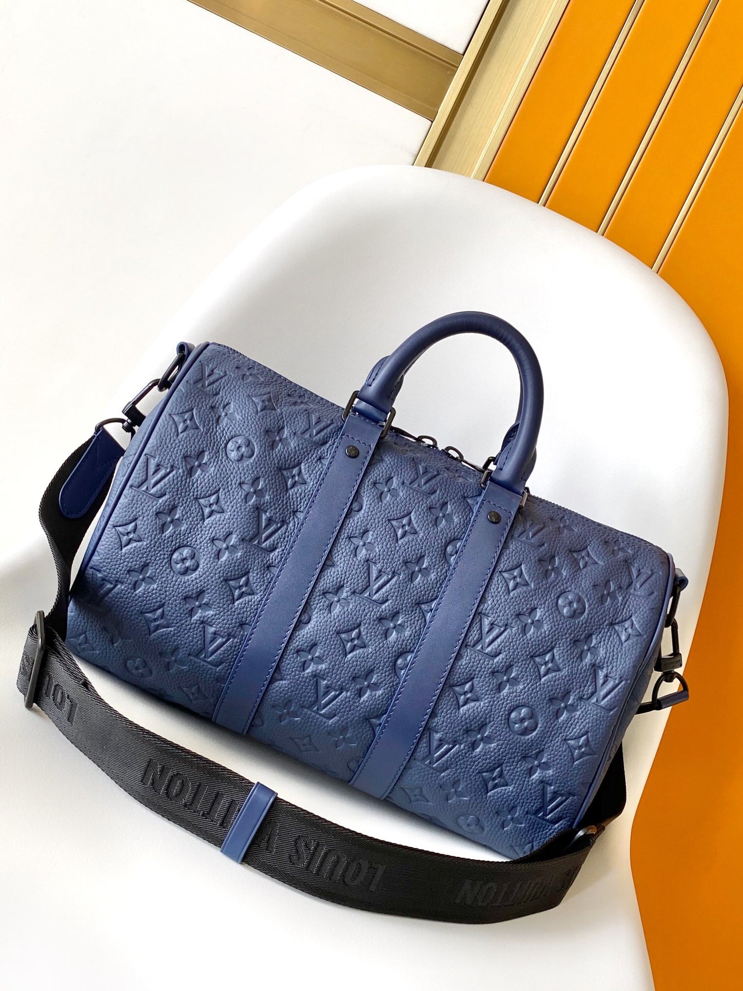 Louis Vuitton LV Monogram Taurillon Keepall Bandouliere 35 in Blue