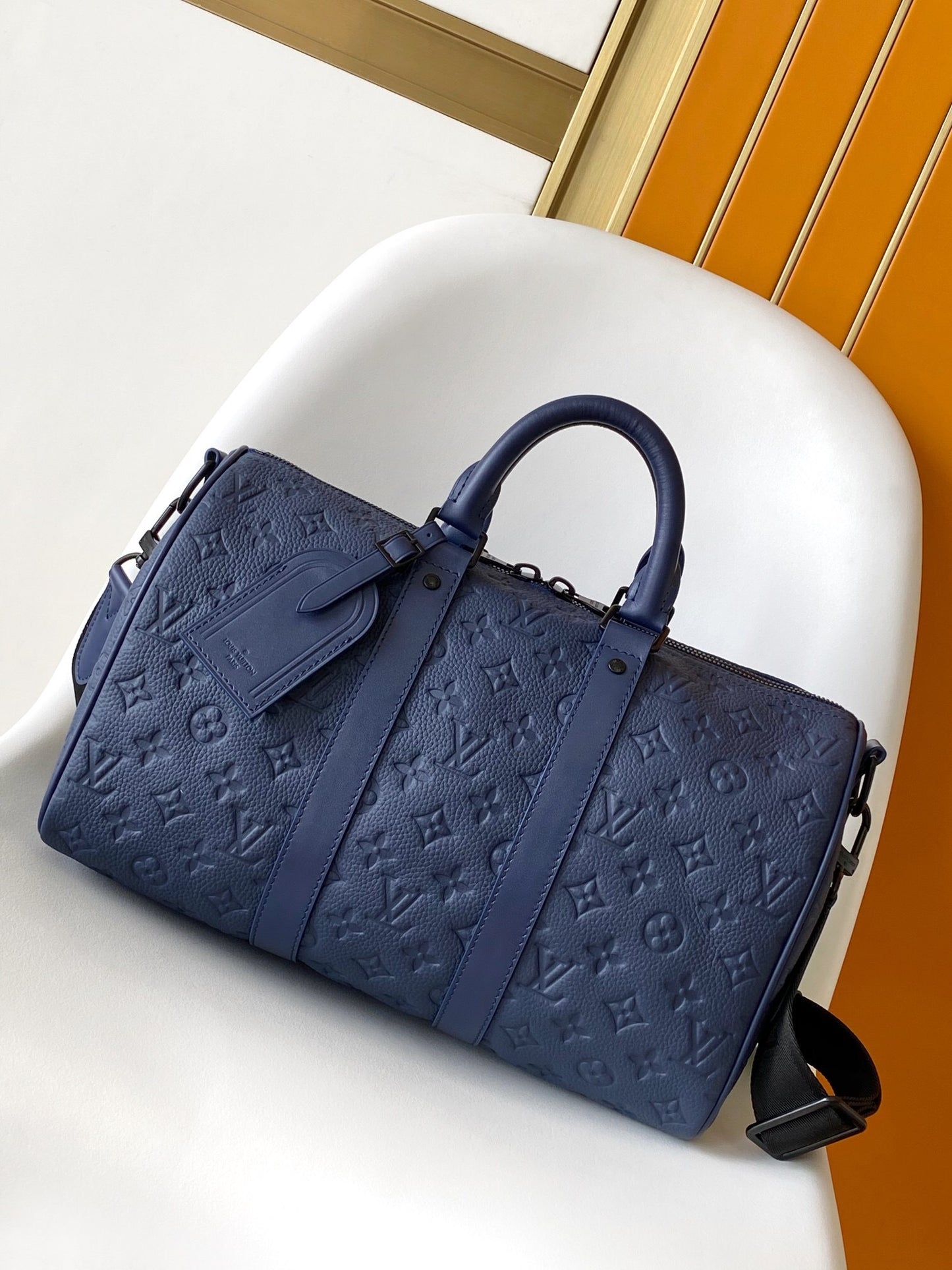 Louis Vuitton LV Monogram Taurillon Keepall Bandouliere 35 in Blue