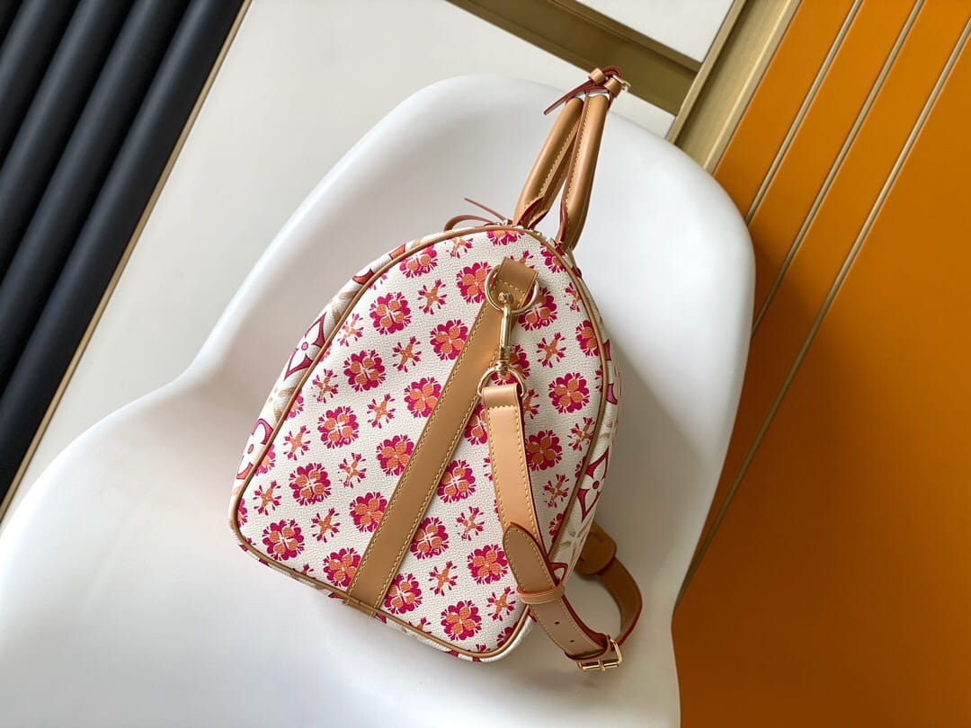 Louis Vuitton LV Monogram Tile Keepall Bandouliere 45 Travel Bag Coral