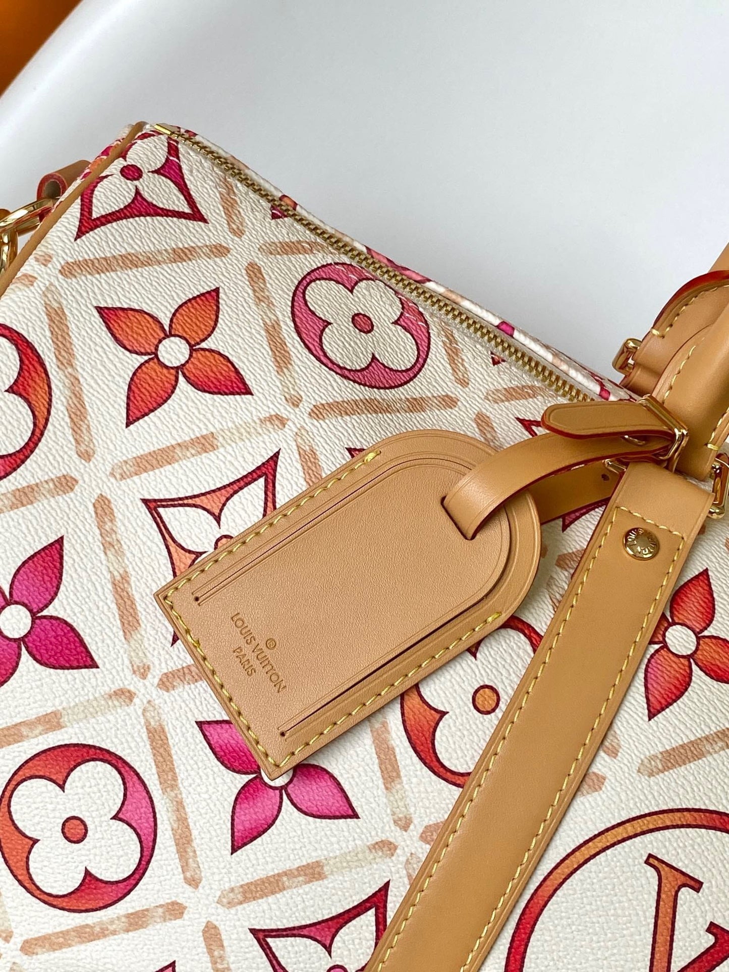 Louis Vuitton LV Monogram Tile Keepall Bandouliere 45 Travel Bag Coral
