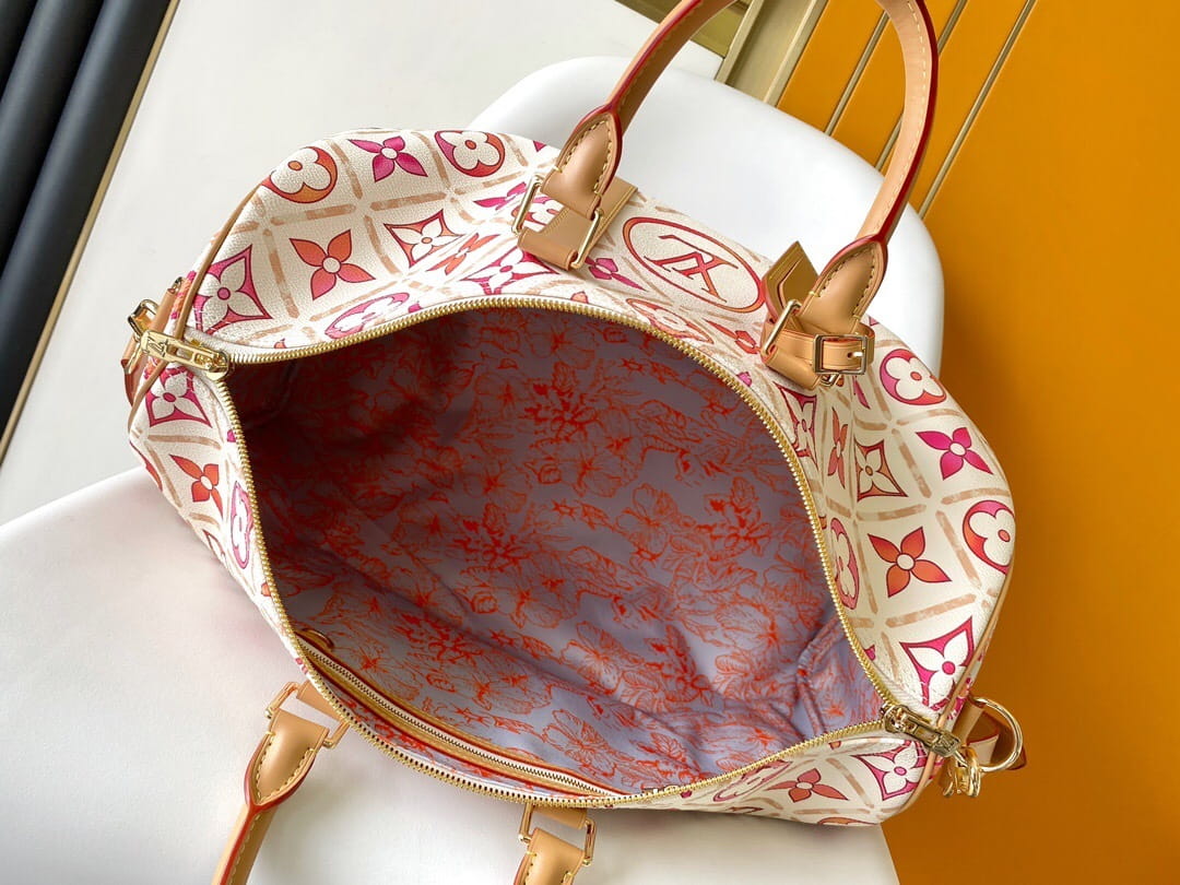 Louis Vuitton LV Monogram Tile Keepall Bandouliere 45 Travel Bag Coral
