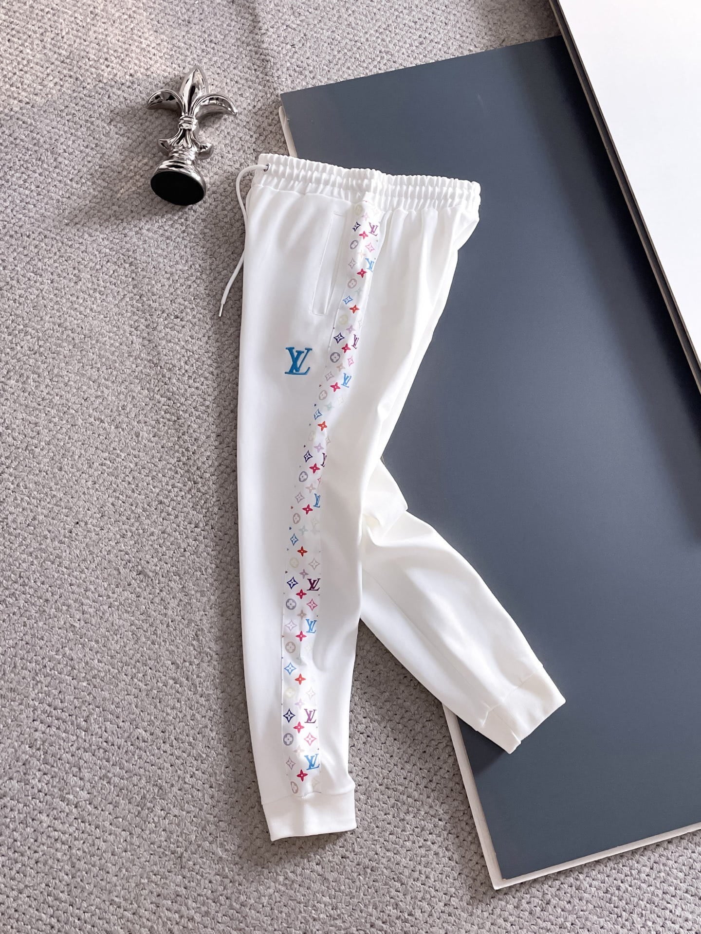 Louis Vuitton LV Multicolor Monogram Tracksuit - White Graphic Stripe Zip Hoodie Set