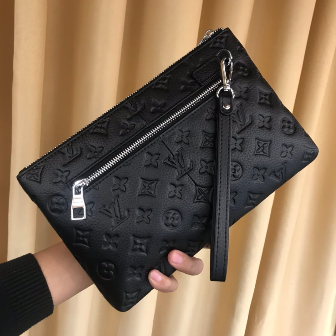 Louis Vuitton LV Pochette To-Go Monogram Shadow - Black Leather Men's Clutch