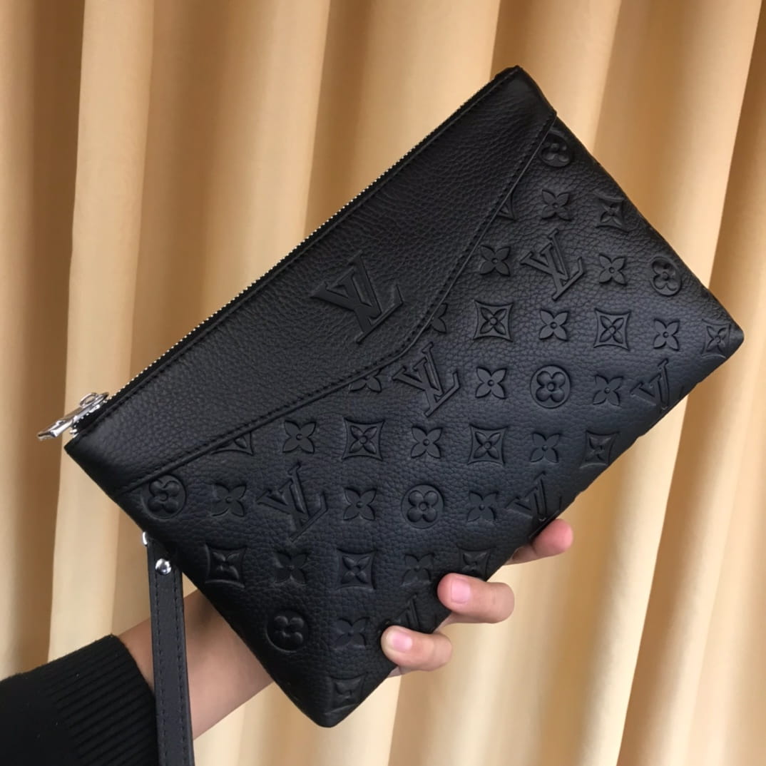 Louis Vuitton LV Pochette To-Go Monogram Shadow - Black Leather Men's Clutch