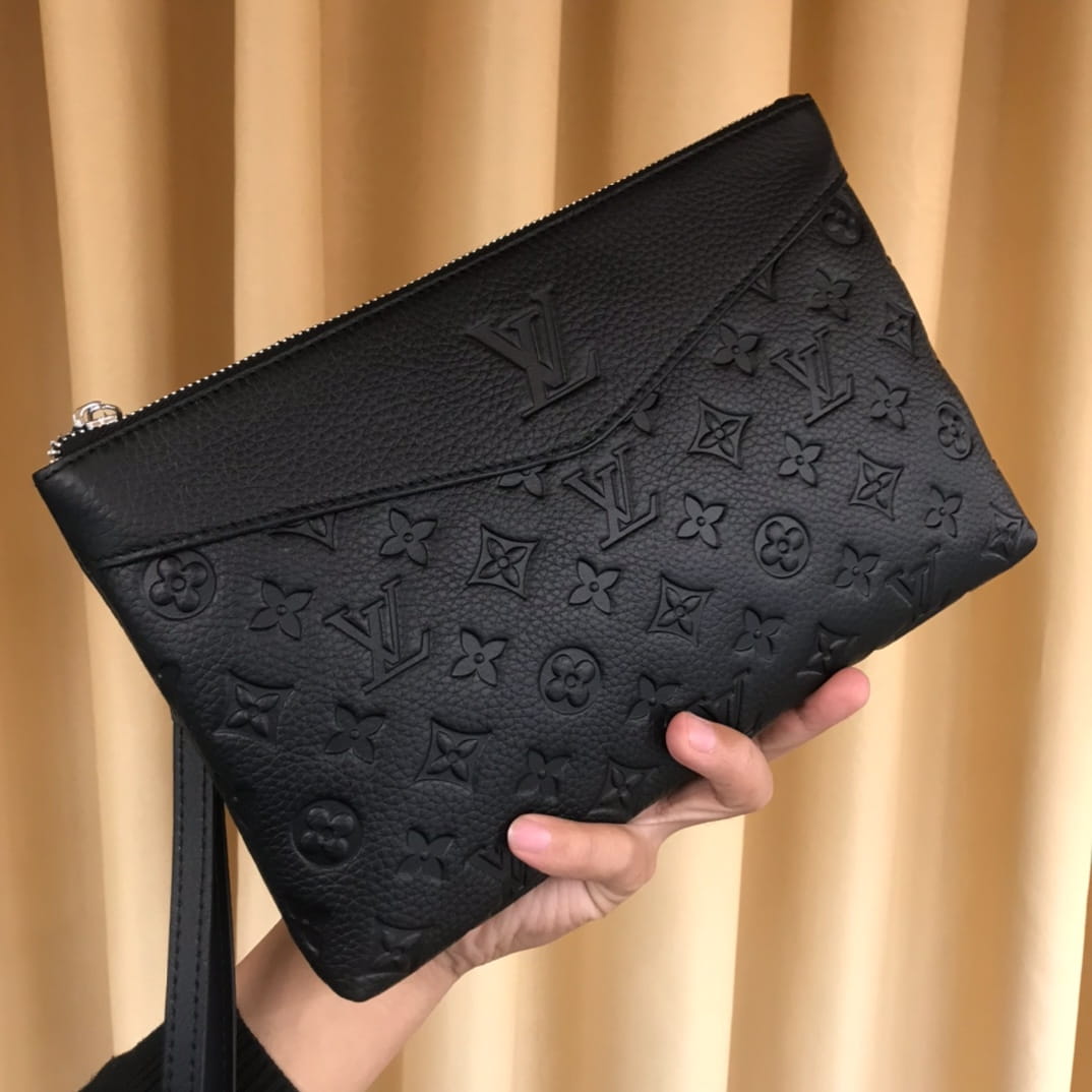 Louis Vuitton LV Pochette To-Go Monogram Shadow - Black Leather Men's Clutch