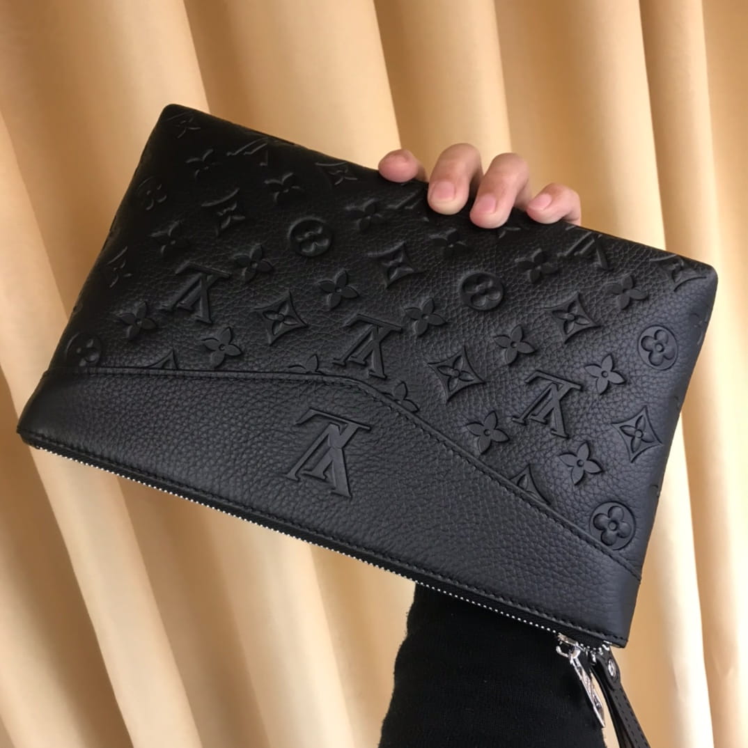 Louis Vuitton LV Pochette To-Go Monogram Shadow - Black Leather Men's Clutch