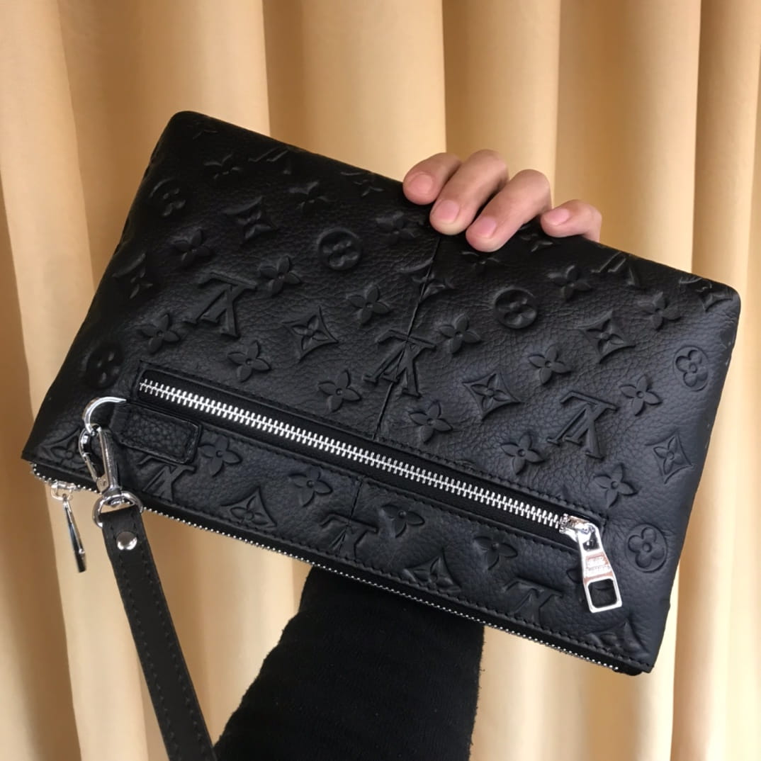 Louis Vuitton LV Pochette To-Go Monogram Shadow - Black Leather Men's Clutch