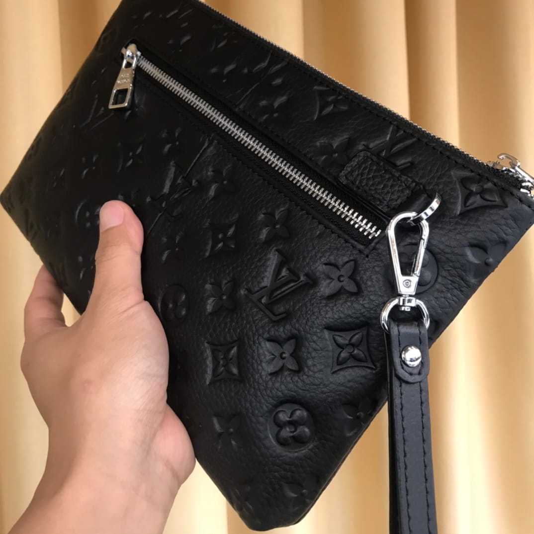 Louis Vuitton LV Pochette To-Go Monogram Shadow - Black Leather Men's Clutch