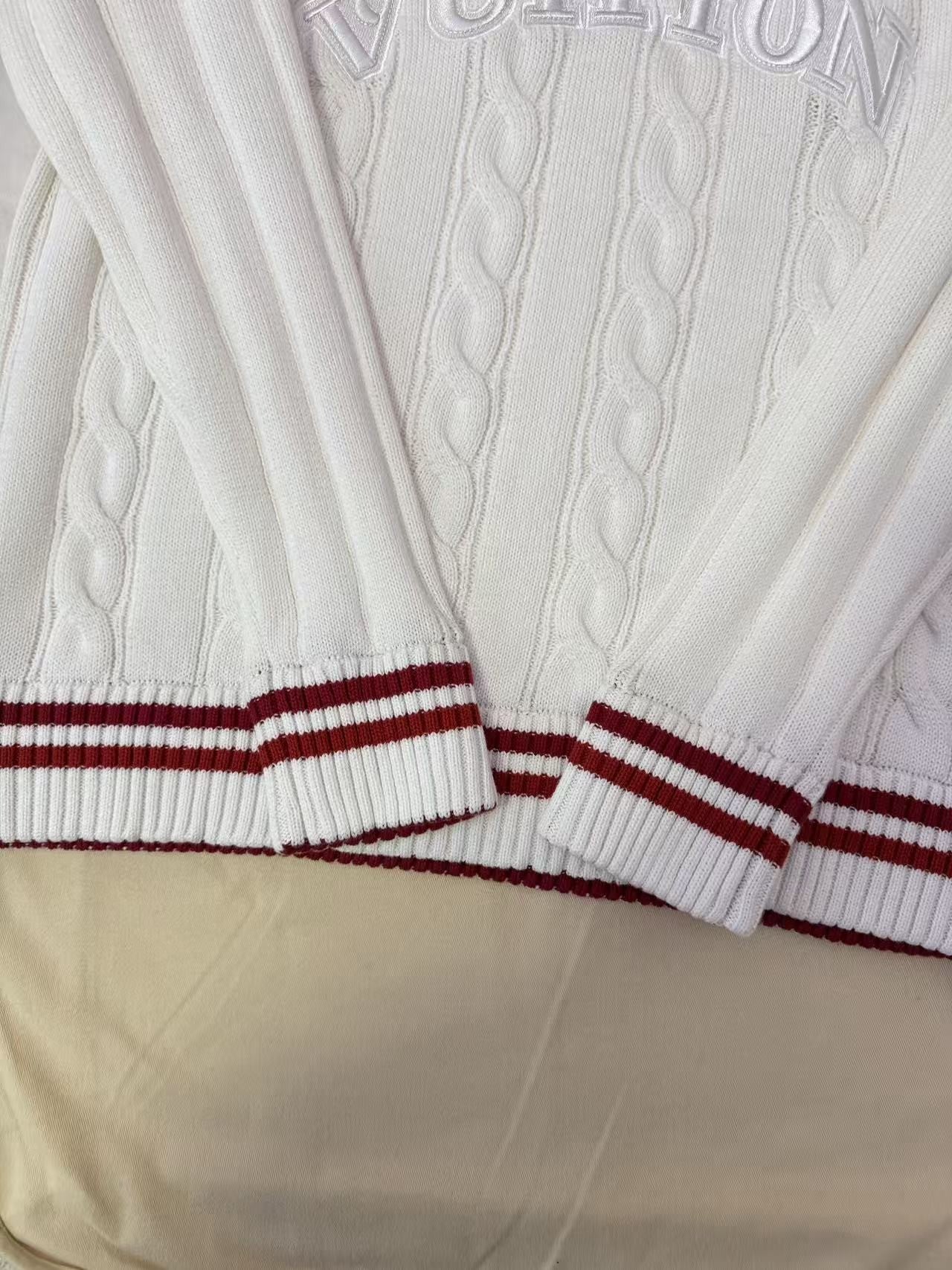 Louis Vuitton LV Preppy V-Neck Cable Pullover - White and Burgundy