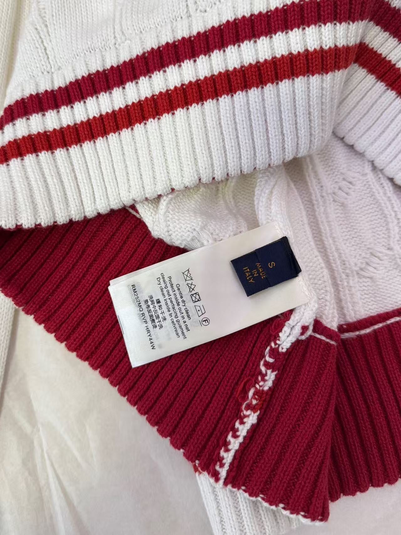 Louis Vuitton LV Preppy V-Neck Cable Pullover - White and Burgundy