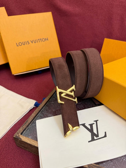 Louis Vuitton LV Pretty 30mm Chocolate Brown Suede Belt - Gold Buckle