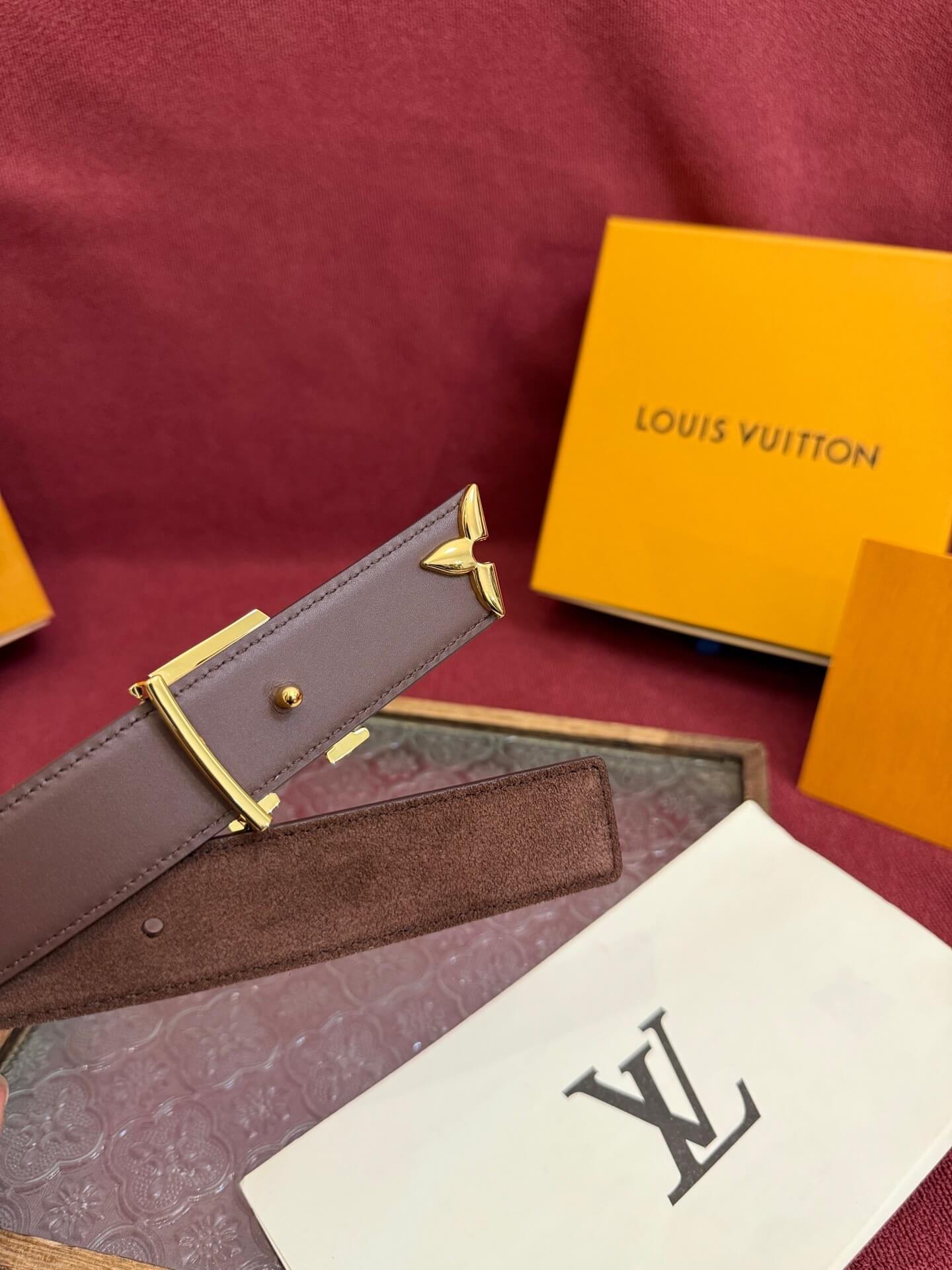 Louis Vuitton LV Pretty 30mm Chocolate Brown Suede Belt - Gold Buckle