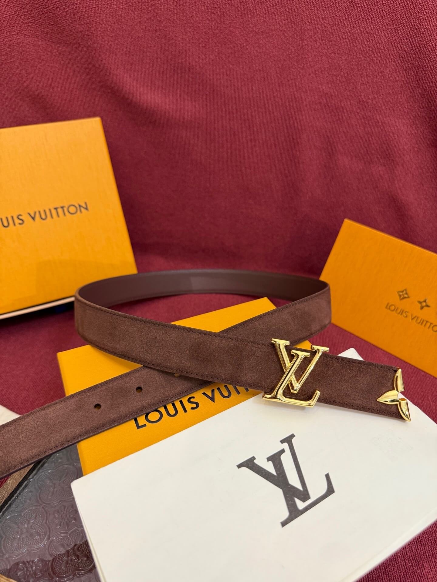 Louis Vuitton LV Pretty 30mm Chocolate Brown Suede Belt - Gold Buckle