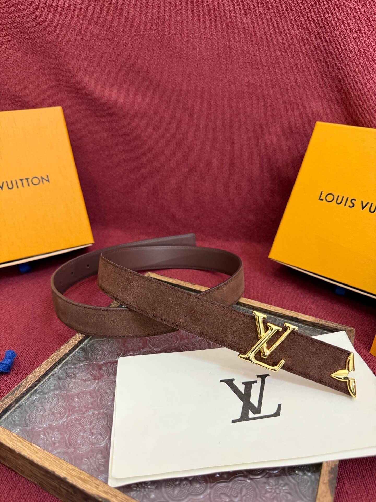 Louis Vuitton LV Pretty 30mm Chocolate Brown Suede Belt - Gold Buckle