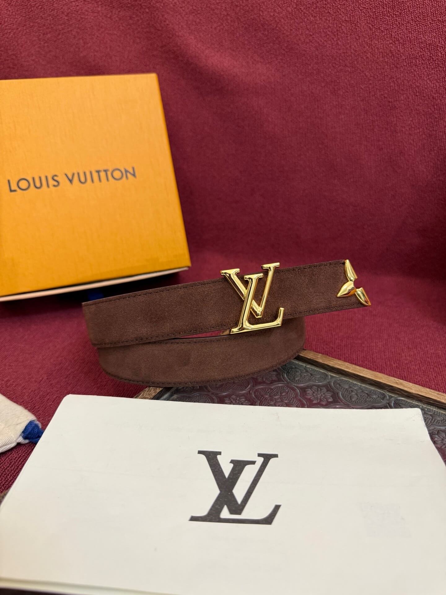Louis Vuitton LV Pretty 30mm Chocolate Brown Suede Belt - Gold Buckle