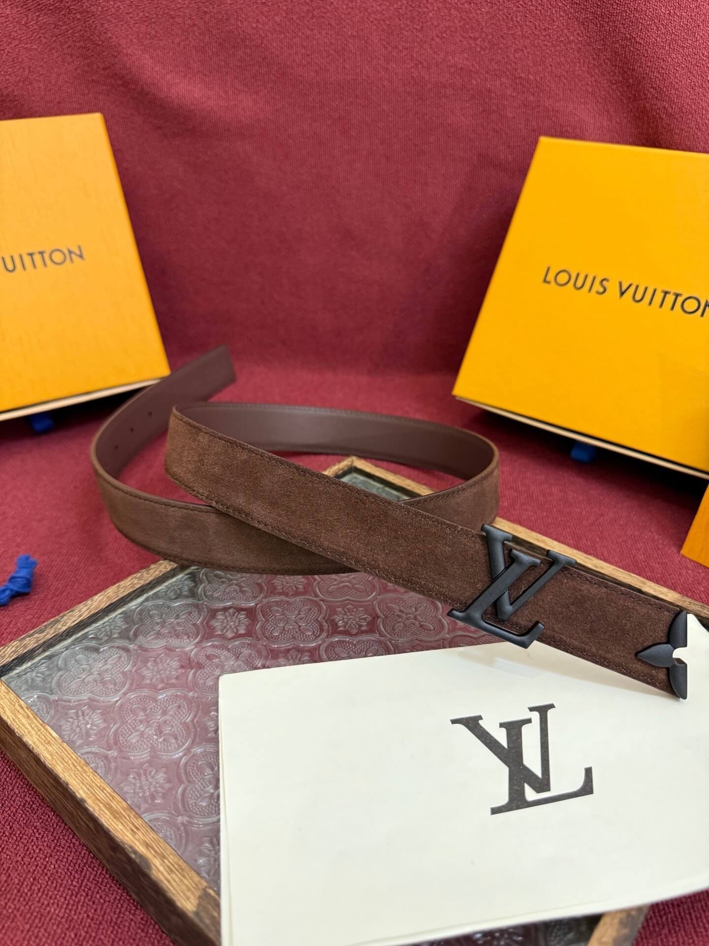 Louis Vuitton LV Pretty 30mm Chocolate Brown Suede Belt - Matte Black Buckle