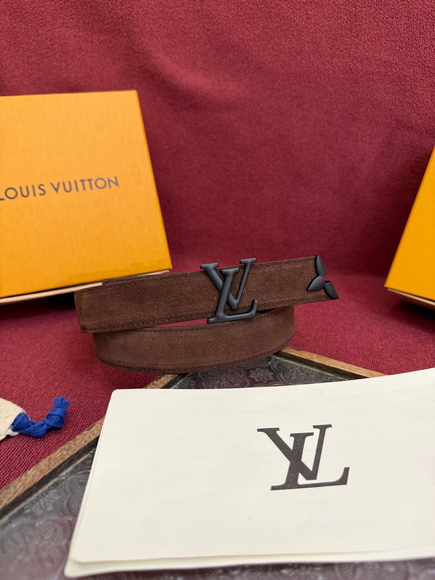 Louis Vuitton LV Pretty 30mm Chocolate Brown Suede Belt - Matte Black Buckle